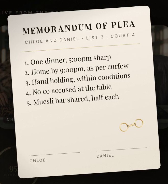 A Memorandum of Plea: one dinner, 5pm sharp; home by 9pm, as per curfew